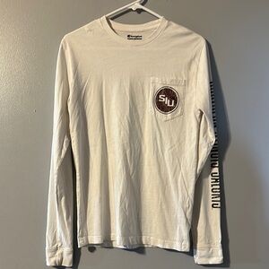 Champion Cream Long Sleeve Tee with Logo Size Small